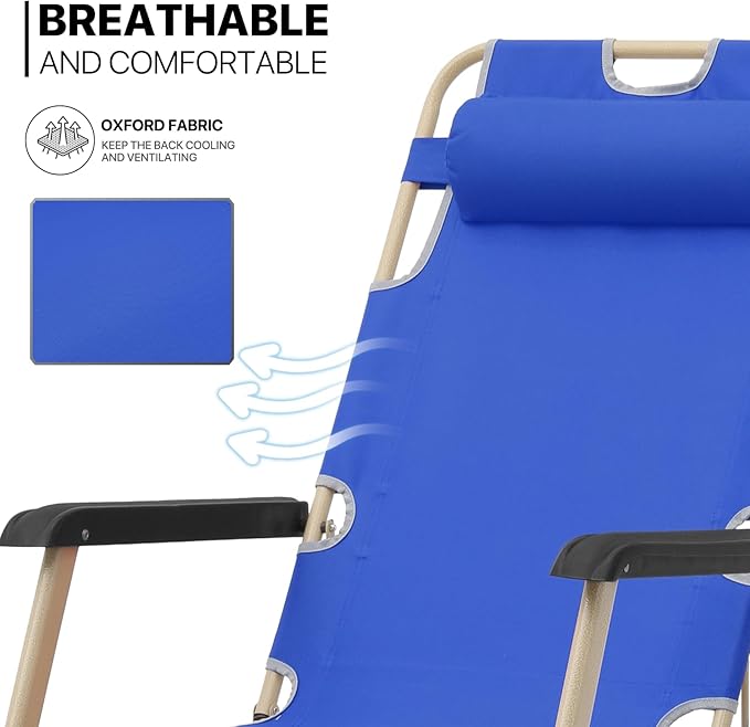 MoNiBloom Set of 2 Folding Reclining Patio Chairs, 3-Position Patio Lounger Folding Chairs with Footrest for Backyard Poolside Lawn, Blue, 330lbs Capacity