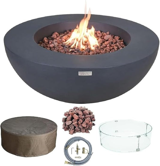 Elementi Lunar Bowl Cast Concrete Fire Table, Outdoor Fire Pit Fire Table Patio Furniture, Dark Gray (Liquid Propane Gas)