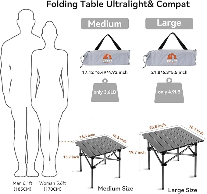 Opliy Folding Camping Table,Portable Table for 1-2 Persons -Collapsible Table Lightweight with Carry Bag for Camping, Hiking, Picnics, BBQs, Beach Trips & Tailgating(16.5 inch).