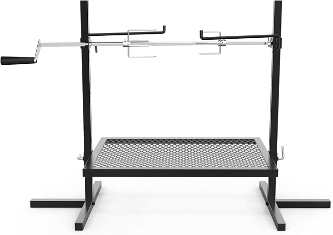 onlyfire Adjustable Grill Rotisserie System and Spit, Over Fire Camp Grill with Cooking Grate for Outdoor Open Flame Cooking