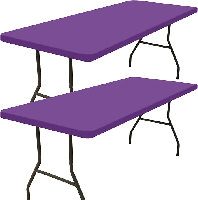 Smiry 2 Pack Rectangle Picnic Table Cloth, Waterproof Elastic Fitted Tablecloths, Washable Polyester Rectangular Patio Table Cover for Camping, Indoor and Outdoor (Purple, 30"x72")