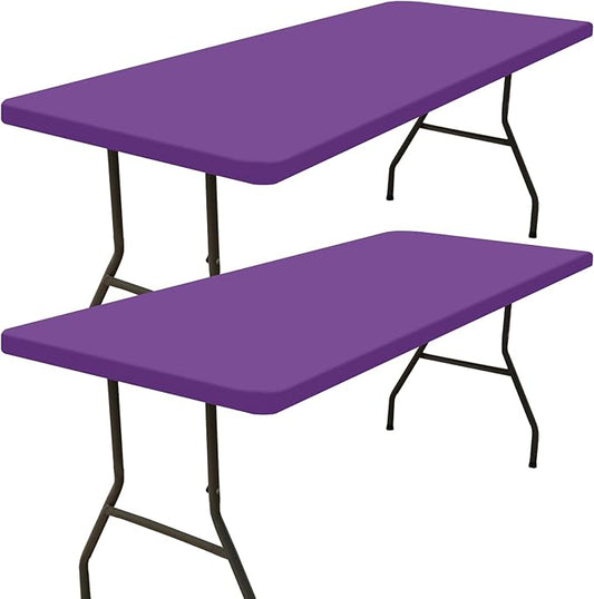 Smiry 2 Pack Rectangle Picnic Table Cloth, Waterproof Elastic Fitted Tablecloths, Washable Polyester Rectangular Patio Table Cover for Camping, Indoor and Outdoor (Purple, 30"x72")