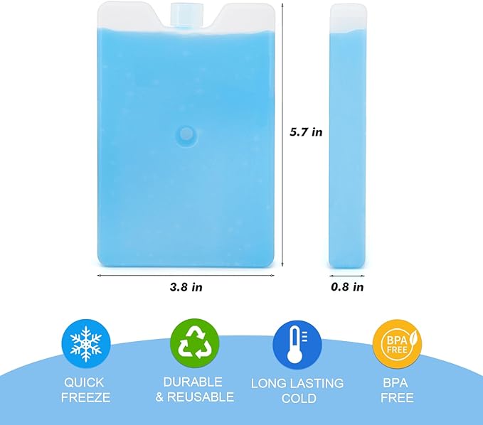 TOPOKO Ice Packs for Lunch Bags, Cooler. Freezer Packs for Lunch Box, Cooler Bag. Slim Reusable & Long-Lasting, BPA-Free, Quick Freeze, Perfect for Picnic, Camping, Beach, Outdoor Sports.