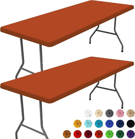 Spandex Picnic Table Cloth 2 Pack, Elastic Fitted Tablecloths for 4 Foot Rectangle Tables, Stretch Washable Patio Table Cover for Outdoor, Camping, Banquet and Parties (Rust, 30"x48")