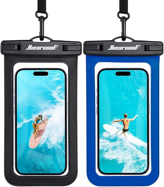 Hiearcool Waterproof Phone Pouch,Universal Waterproof Phone Case Dry Bag Travel Essentials for iPhone, Beach Accessories for Vacation Must Haves - Black&Navy-2 Pack
