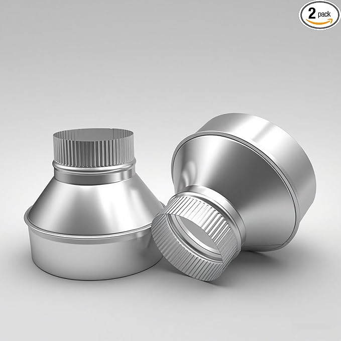 7" to 4" Galvanized Steel Crimped Air Duct Reducer/Increaser - 2 Pack for HVAC, Ventilation & Exhaust Systems (Bathroom, Kitchen, Dryer, Grow Tents, Dust Collection), Round Duct Pipe Adapter Fitting