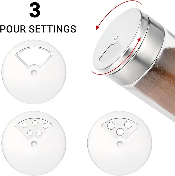 Segarty Spice Jar with Shaker Lids, 6 Pack 6 oz Spice Jars with Adjustable Pour Large Holes for Herbs Grains, Empty Glass Spices Bottles Seasoning Containers Salt Pepper Shakers