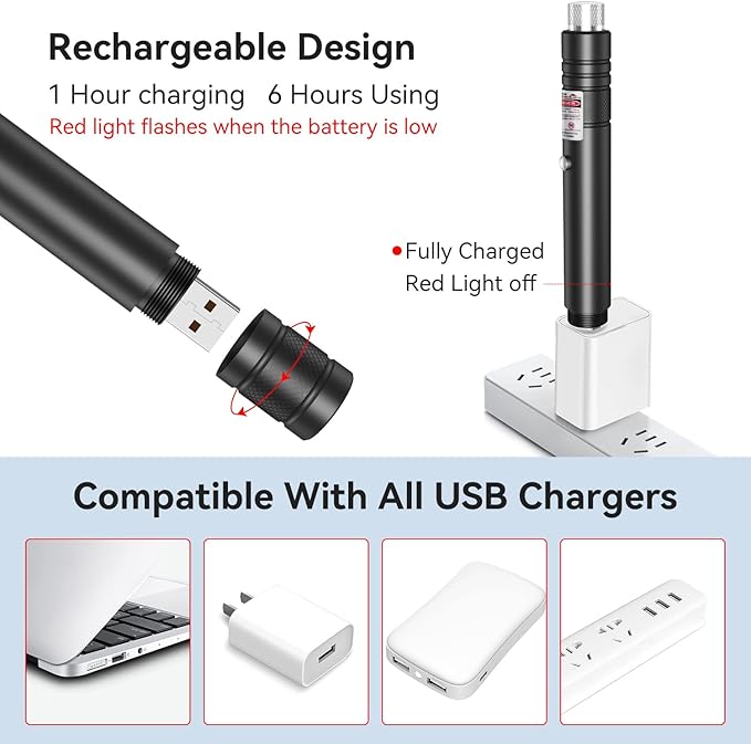 [Professional] Rechargeable Red Line Light Flashlight Long Distance Range for TV/LED/LCD Screens Tactical Flashlights Presentation Office/Outdoors/Astronomic/Construction [001]