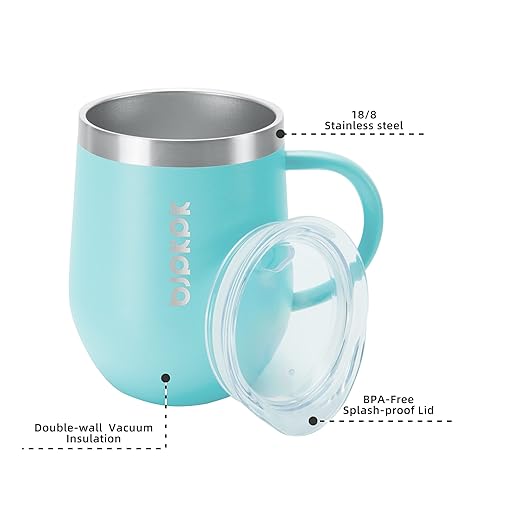 BJPKPK 2 pcs Insulated Coffee Mug, 12 oz Stainless Steel Insulated Coffee Tumbler with Lid for Hot Drinks & Cold Drinks- Turquoise
