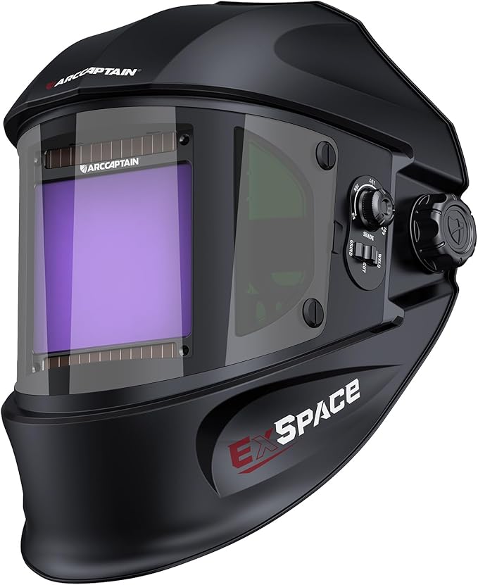 ARCCAPTAIN Auto Darkening Welding Helmet with Side View, 180° Panoramic View, 1/1/1/1 True Color Large Viewing Welding Hood with 4 Arc Sensor Solar Powered, Wide Shade 4/5-9/9-13 for TIG MIG ARC CUT