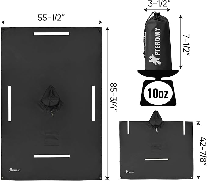 PTEROMY Hooded Rain Poncho for Adult with Pocket, Waterproof Lightweight Unisex Raincoat for Hiking Camping Emergency