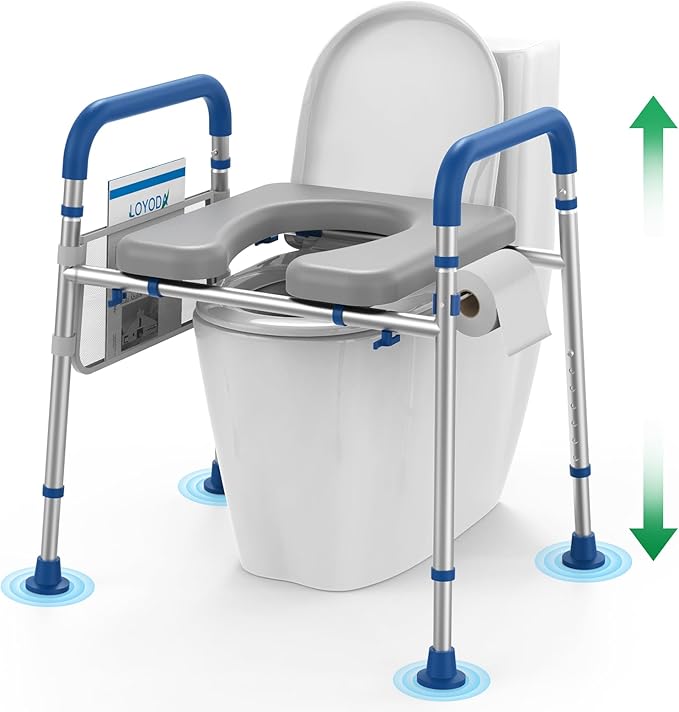 Toilet Seat Risers for Seniors, Padded Raised Toilet Seat with Handles, Adjustable Height Toilet Riser, Handicap Elevated Seat 400lb, Fit Any Toilet