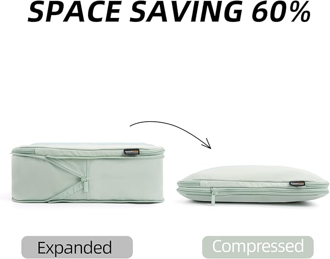 4 Piece Compression Packing Cubes for Suitcases and Backpack, Lightweight Travel Organizers (Light Green)