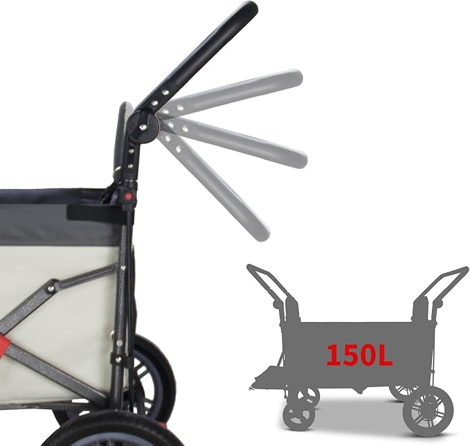 TMZ Foldable Wagon with Canopy, Collapsible Folding Wagon with Adjustable Handle Bar, Multi Functional Cart with Expansion Accessories, Front Expandable Transport Camping Wagon (Grey/Beige)