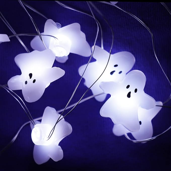 Halloween String Lights Ghost Decorations, 30 LED Copper String Lights with Remote Control & Waterproof Battery Operated Fairy Lights for Indoor Outdoor, Christmas, Halloween Room Decor (White Ghost)