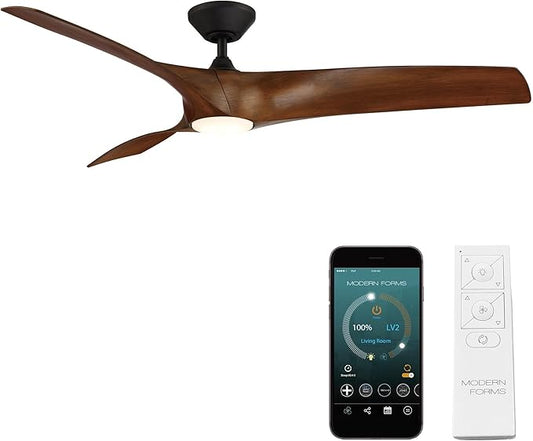Zephyr Smart Indoor and Outdoor 3-Blade Ceiling Fan 62in Matte Black Distressed Koa with Adjustable CCT 2700K-3000K-4000K-5000K LED Light Kit and Remote Control works with Alexa, iOS or Android App