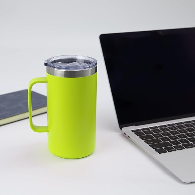 DOMICARE 24oz Mug with Handle and Lid, Stainless Steel Coffee Mug, Travel Mug with Handle, Double Wall Vacuum Coffee Tumbler, Reusable Insulated Cup, Light Green, Pack 8