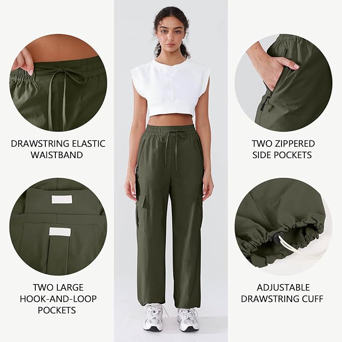 Hiking Pants Women Lightweight Cargo Pants Quick Dry Water Resistant Outdoor Travel Pants with Zipper Pockets