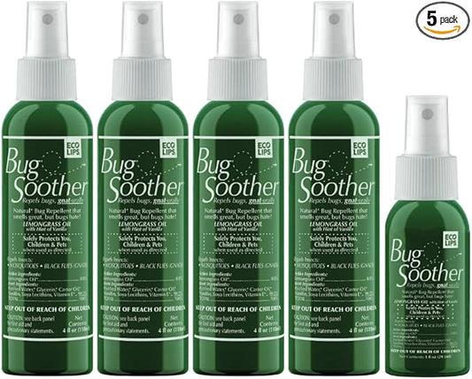 Bug Soother Spray (4 bottle, 2 oz) - Natural Mosquito, Gnat and Insect Deterrent & Repellent with Essential Oils - 100% DEET-Free Safe for Adults & Environment - Made in USA - Includes 1 bottle 1 oz