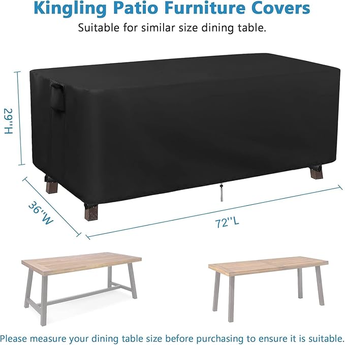 Kingling Patio Table Covers, Rectangular Outdoor Dining Table Cover 71 inch Outdoor Coffee Table Covers Waterproof Heavy Duty Patio Furniture Covers for Outside-71''L x 36''W x 29''H (Black)