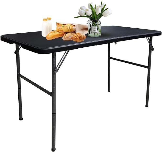 Gocamptoo Folding Table,4ft Indoor Outdoor Heavy Duty Portable Folding Square Plastic Dining Table w/Handle (Balck)