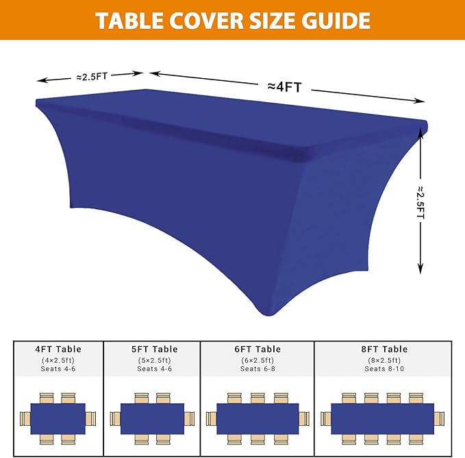 Eurmax USA Rectangular Fitted Spandex Table Covers 4ft Tablecloth Wedding Event Patio Table Decorations Stretch Table Cover for 4ft Folding Table (Navy Blue,2 Pack)