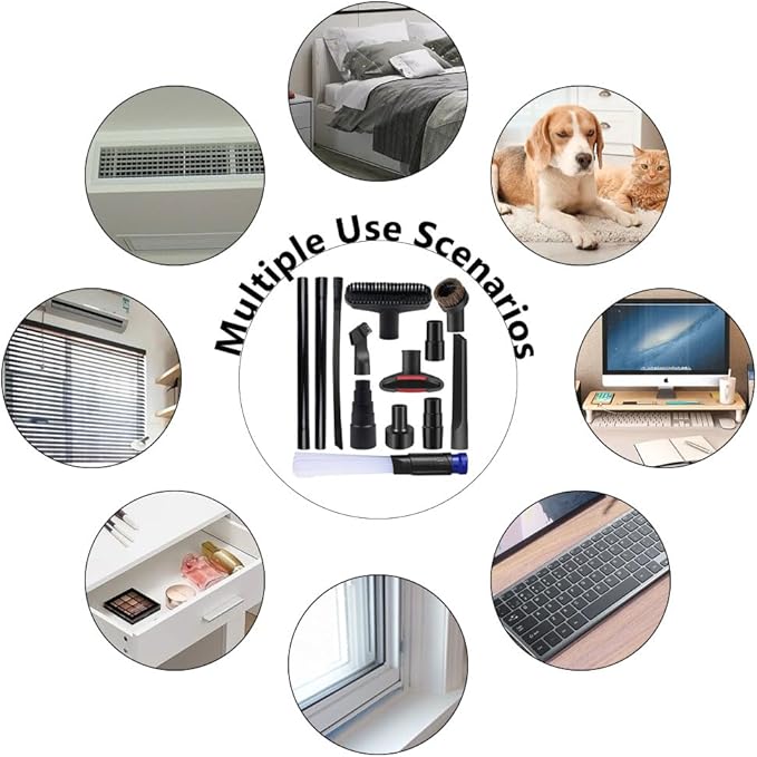 13 PCS Universal Vacuum Attachments for Shop Vac Accessories - 2 1/2" to 1 1/4" Vacuum Hose Adapter, 1 7/8" to 1" Adapter for Shop Vac, 1 1/4" Household Cleaning Vacuum Brush Attachment Kit