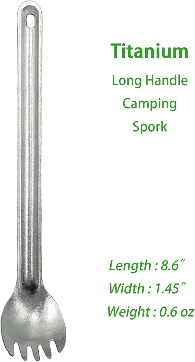 Titanium Long Handel Spork and Spoon, Camping Spork and Spoon, Soup Spoon, Eco-Friendly Coffee Spoon, Portable Travel Camping Utensils