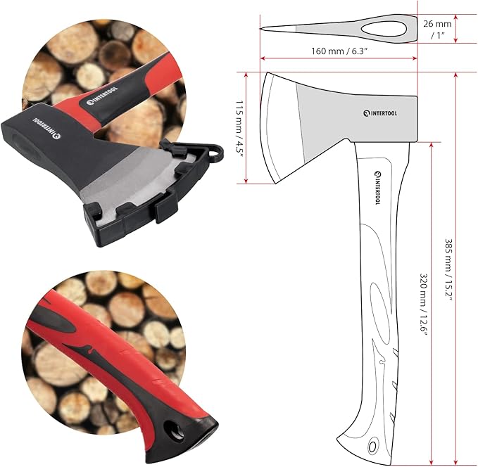 INTERTOOL Chopping Axe Combo 15” and 24” Ax Set for Splitting, Kindling, Felling - Camp Axes and Hatchets - HT08-0263-0262