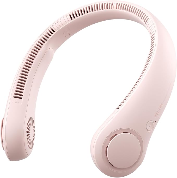 JISULIFE Portable Neck Fan, Hands-Free Bladeless, 5 Speeds, 4000 mAh Battery Operated Wearable Personal Fan, Twistable, Rechargeable, Gift for Women Men-Pink