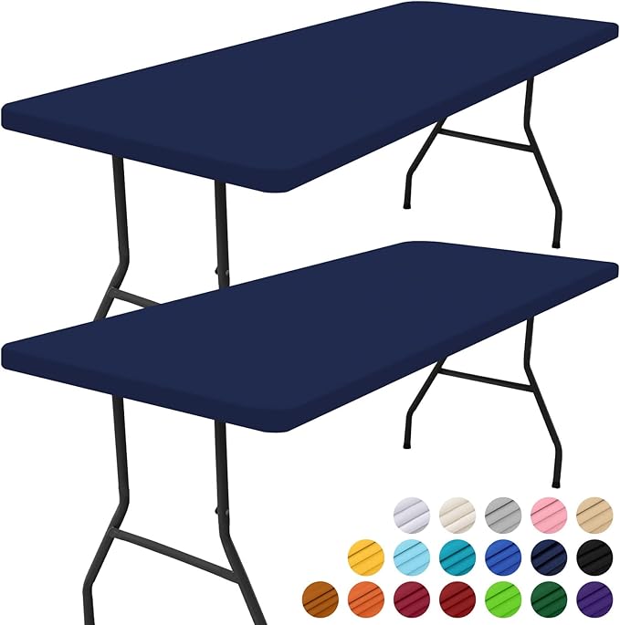 Smiry 2 Pack Rectangle Picnic Table Cloth, Waterproof Elastic Fitted Tablecloths, Washable Polyester Rectangular Patio Table Cover for Camping, Indoor and Outdoor (Navy, 24"x48")