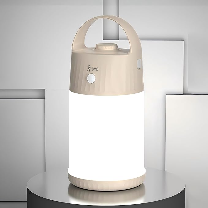 Upgraded Motion Sensor Night Light with 4 Adjustable Brightness Levels,Portable Rechargeable LED Lamp with PIR Motion Detection, 4000mAh Battery, Ideal for Bedroom, Closet, Camping (Apricot)