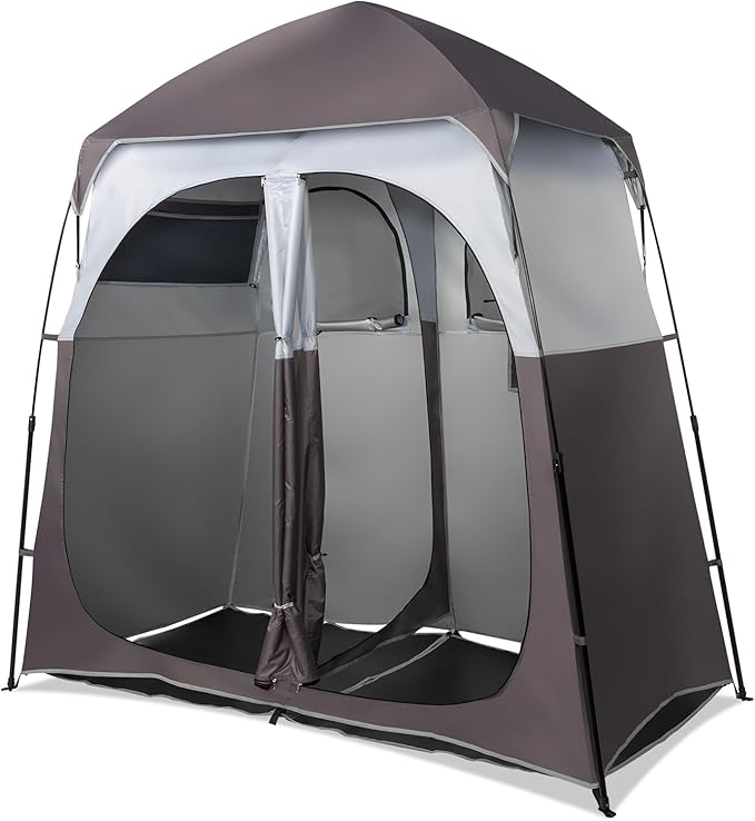 VINGLI 2 Room Shower Tent, 7.5 FT Instant Pop Up Shelter with Carrying Bag, Privacy Changing Room Tent,Perfect for Portable Toilet, Camping, Dressing, Outdoor Indoor, Easy Set Up
