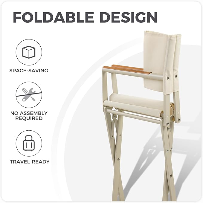 Grand patio Extra-Wide 4-Pack Directors Chairs, Folding Dining Chair Set of 4 with Sling and Woodgrain Armrests, Outdoor, Apricot