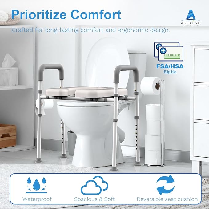 Toilet Seat Risers for Seniors, Adjustable Height & Width Raised Toilet Seat with Handles, Heavy Duty Handicap seat, Fit Any Toilet, Up to 400lbs