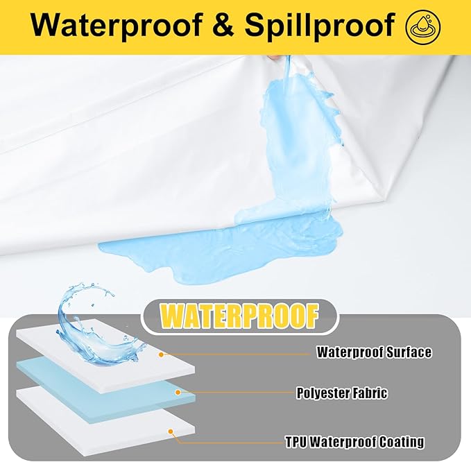 Smiry Picnic Table Cover with Bench Covers, Waterproof Elastic Fitted Polyester Tablecloths for 6 Ft Rectangle Tables, Washable Windproof Tablecloth for Camping, RV & Outdoor (White, 30x72 Inches)