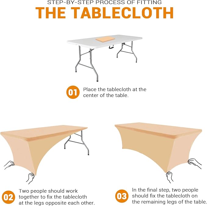 Eurmax USA 4Ft Rectangular Fitted Spandex Tablecloths Wedding Patio Table Covers Event Stretchable Tablecloth (Champagne)