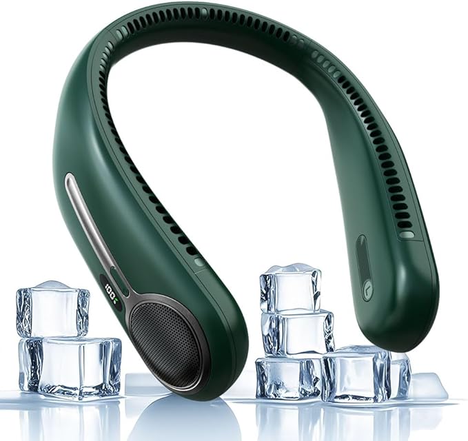 Portable Neck Fan,Gift Ideas,Personal Wearable Bladeless Fan,360° Cooling,LED Display,4-Speeds,6000mAh Rechargeable,Powerful Wind,Outdoor Travel Camping,Birthday Gifts for Men Women (Dark green)