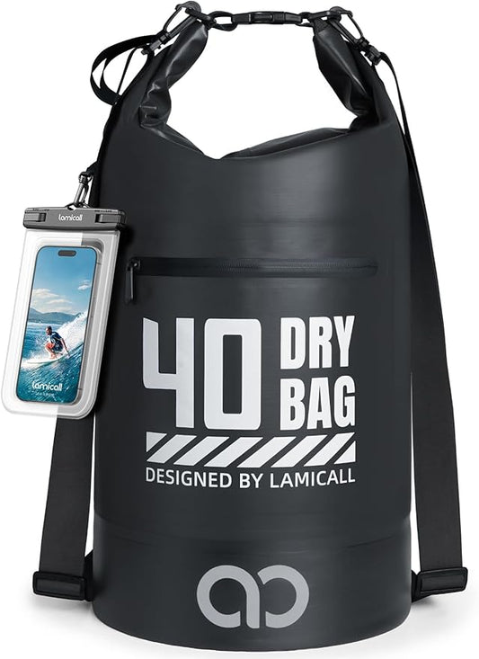 Lamicall Dry Bag Waterproof Backpack - [Zippered Pocket] 5L/10L/20L/30L/40L Roll Top Waterproof Bag with Water Proof Phone Pouch, Floatable Drybag for Swimming, Boating, Kayaking, Camping, Beach