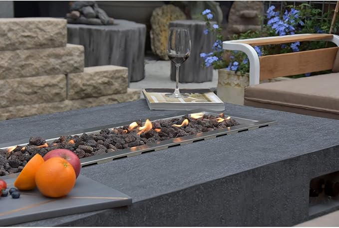 Elementi | Hampton Gas Fire Pit Cast Concrete 56" Rectangular Fire Table, Outdoor Fire Pit Electronic Ignition | Canvas Cover, Lava Rock Included | Dark Gray (Natural Gas)