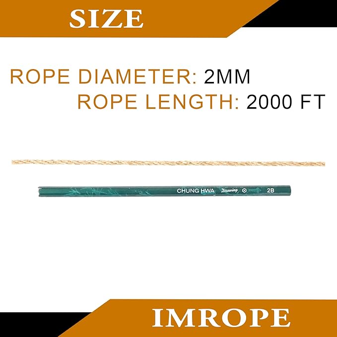 2mm x 2000 Feet Natural Jute Rope, Twine for Gardening Tomato Climbing Plant Tie Floristry Crafts Gift Wrapping Packing Decor