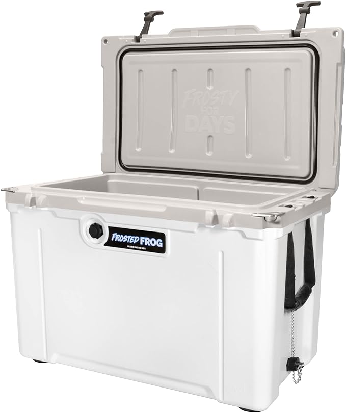 Made in USA Frosted Frog Hyper-Light 54 Quart Hard Cooler Insulated Portable Ice Chest Box for Beach, Beverages, Camping, Fishing, Boat, Barbecue, 30% Lighter Than Rotomolded Coolers