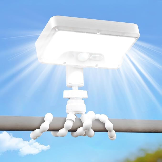 Motion Sensor Outdoor Lights with Flexible Octopus Tripod - 600LM Solar Sercurity Lights Waterproof, Dual Charging Solar Ourdoor Light for Camping,Fence, Patio (1Pack White)