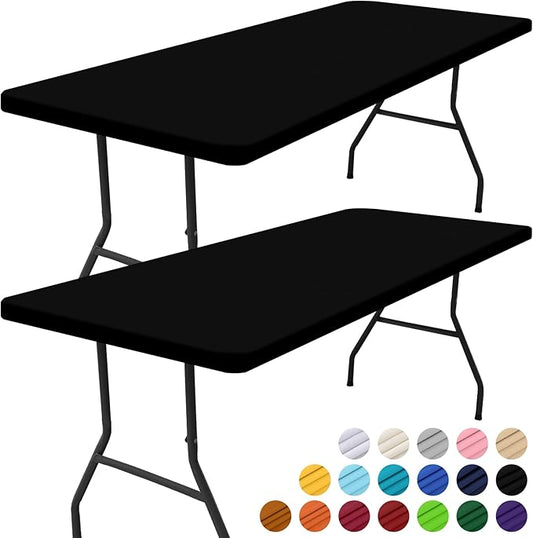 Smiry 2 Pack Rectangle Picnic Table Cloth, Waterproof Elastic Fitted Tablecloths, Washable Polyester Rectangular Patio Table Cover for Camping, Indoor and Outdoor (Black, 30"x60")