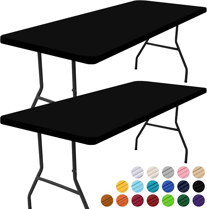 Smiry 2 Pack Rectangle Picnic Table Cloth, Waterproof Elastic Fitted Tablecloths, Washable Polyester Rectangular Patio Table Cover for Camping, Indoor and Outdoor (Black, 30"x72")