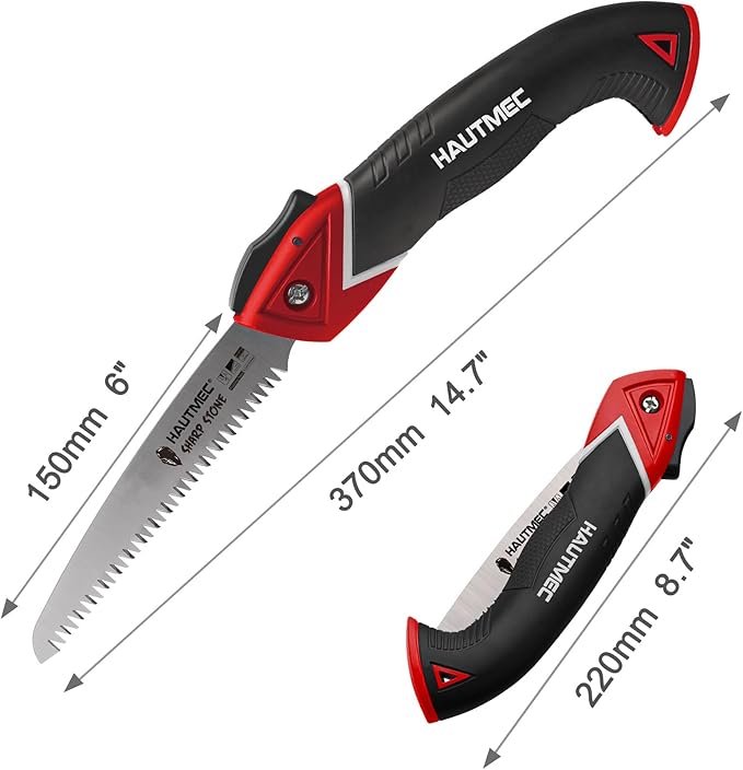 HAUTMEC 6" Folding Pruning Saw, Pro Folding Saw of Sharp Stone Serie, SK5 Foldable Blade Triple-cut Teeth, for Wood Cutting, Garden Camping, Landscaping, Tree Trimming HT0303