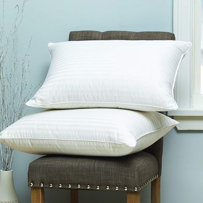 Cuddledown Dreamstead Premium Sleeping Pillow| European White Duck Down | 600 Fill Power | 300 Thread Count 100% Cotton Shell | Damask Striped | Hypoallergenic | Handcrafted | King – Medium