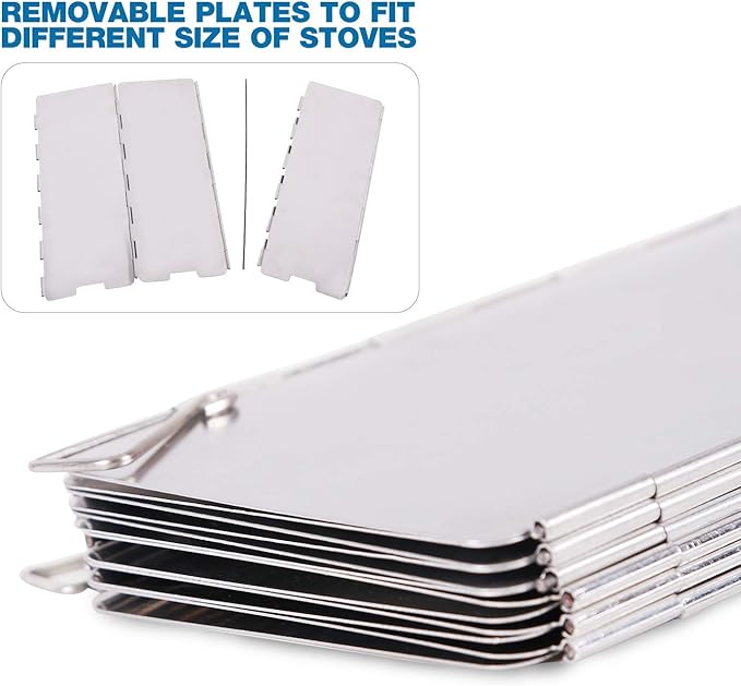 REDCAMP Folding Outdoor Stove Windscreen, Lightweight Butane Burner Windshield,12 Plates Aluminum Camping Stove Windshield with Carrying bag