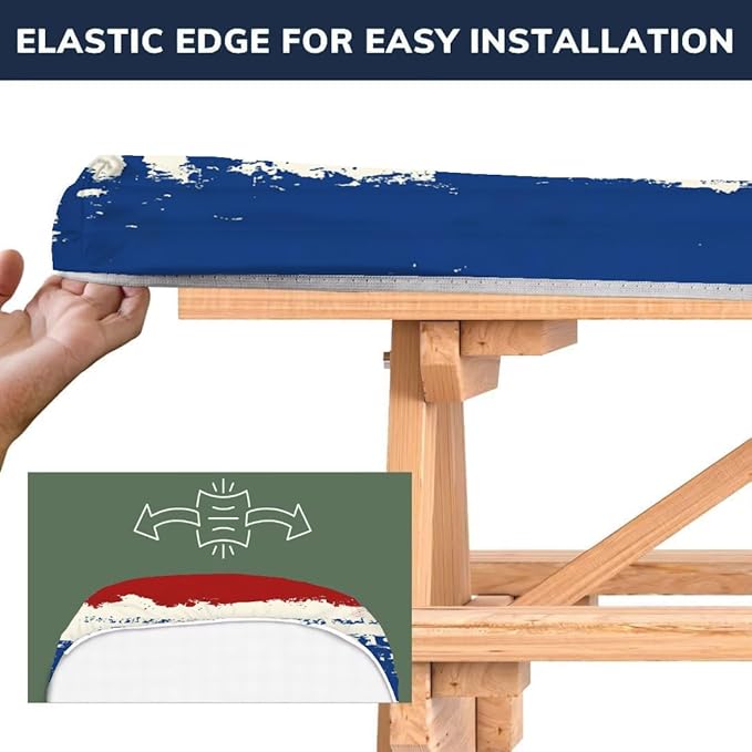 CAPSCEOLL Fitted Picnic Table Cover with Bench Covers with Elastic 6Ft Waterproof Camping Picnic Table Cover Cloths for Outdoors Camping Tablecloth with Drawstring Bag, 72X30in, Red Blue