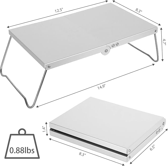 Ultralight Mini Outdoor Table Foldable Aluminum Alloy Camping Table with Carry Bag for Outdoor Cooking, Picnic, Camp, Barbecue (Silver)